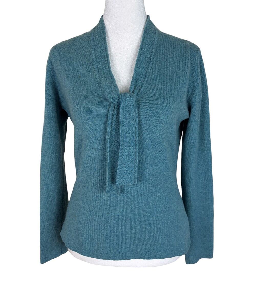 Brora Scottish Cashmere Classic Knitwear Sweater Teal Size 10 or US 6 FLAW